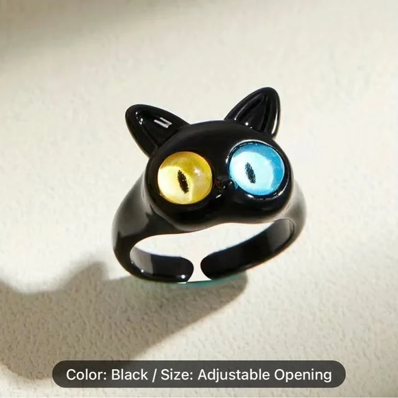 Stylish Retro Design Adjustable Opening Black Cat Eyes Ring Fashion Jewelry Acce - Picture 4 of 5